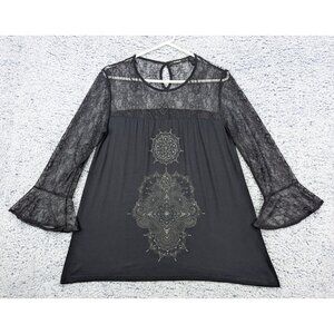Desigual Goth Top Juniors M Lace Bell Sleeve Y2K Witchy Emo Dark Academia Black